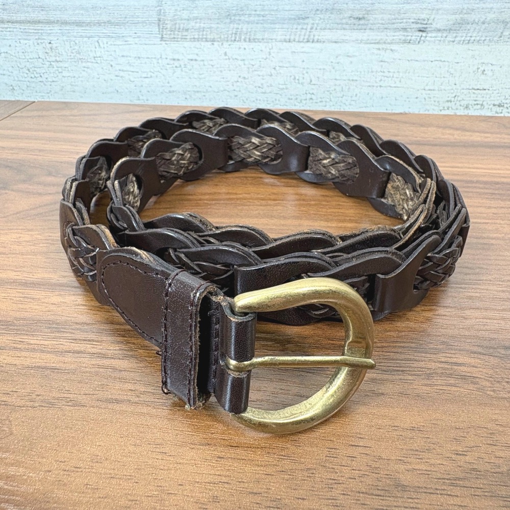 Aimee Lynn Braided Belt Womens M/L Brown Leather Solid Brass Buckle Boho Western